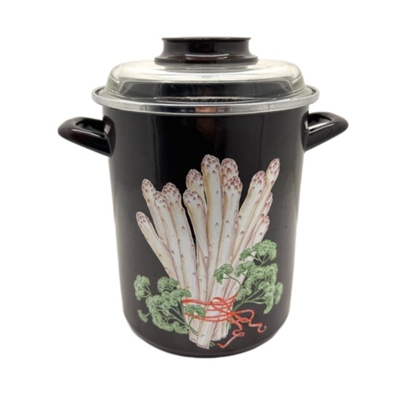 Vintage BEKA French Enamel Asparagus Steamer Brown 26cm Tall Retro Cookware - Picture 1 of 12
